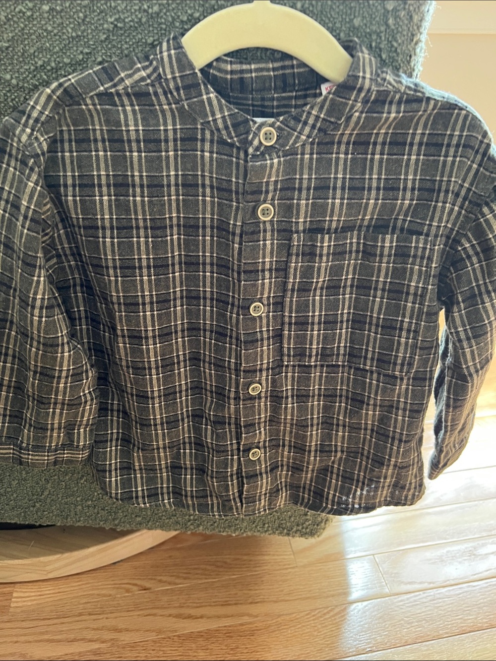 Zara Boys Grey Plaid Button-Up Shirt